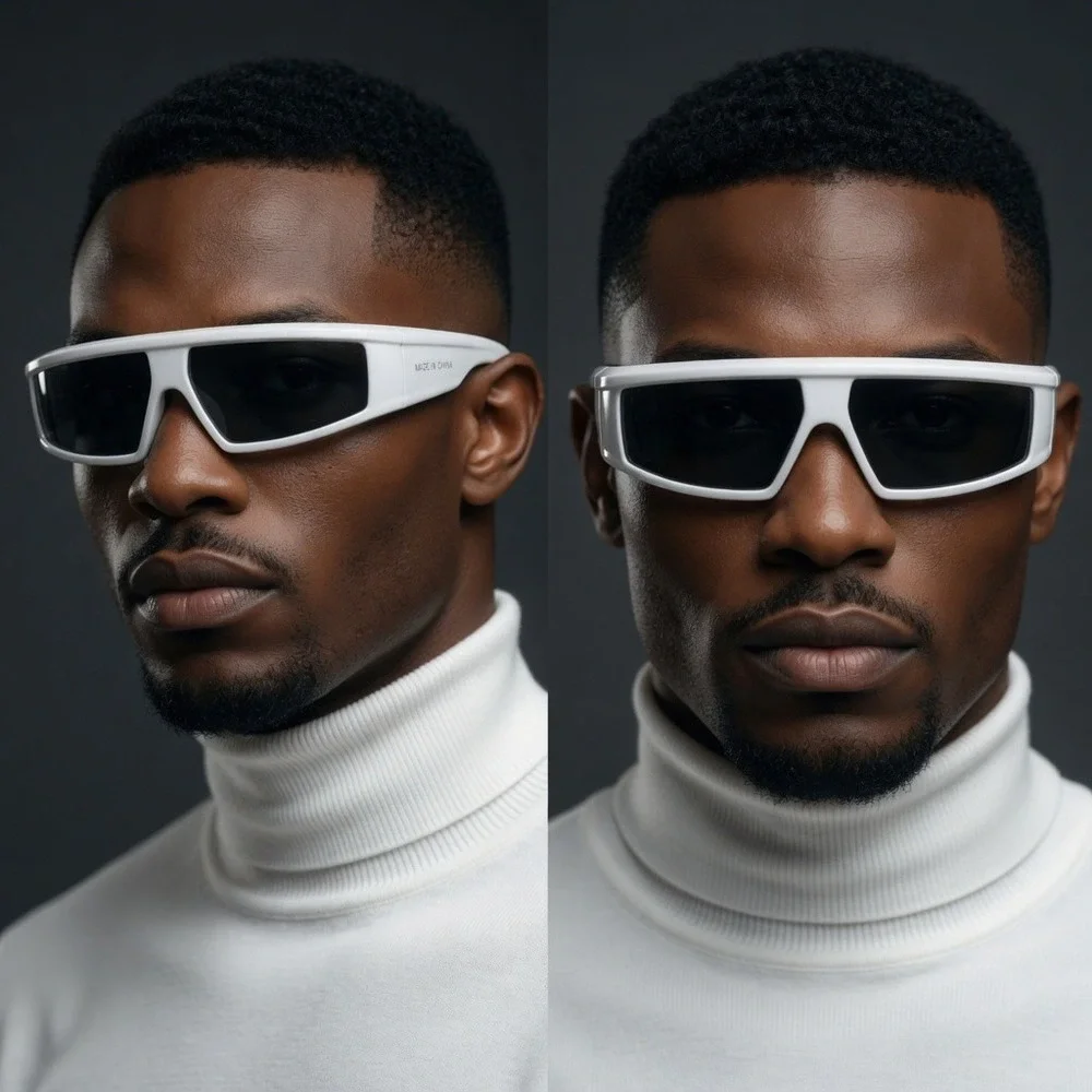 White‎ Wrap Around Shield Sunglasses Men Futuristic Y2K Cyberpunk Sport Shades